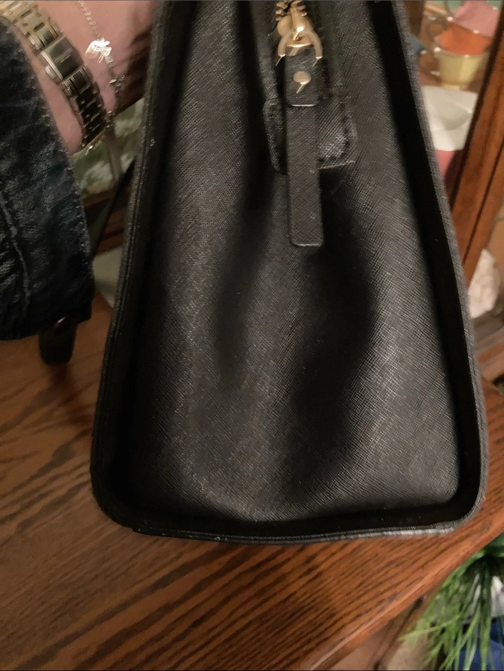 KATE SPADE EUC Cameron Street Candace Black Leather &Gray Wool 2-way Satchel Bag
